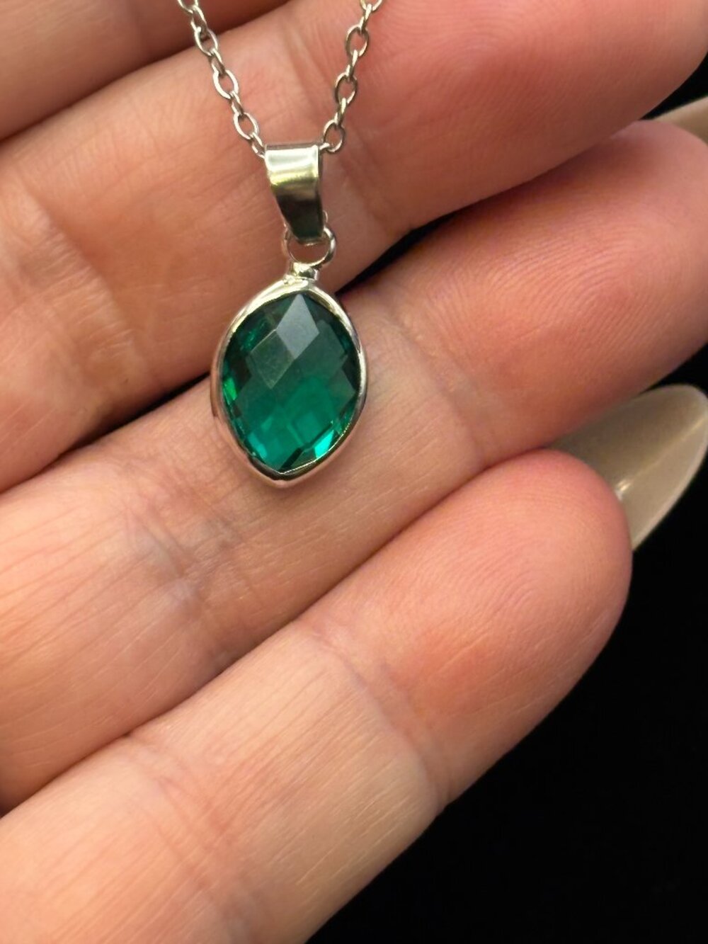 CZ Emerald Green Pendant Necklace